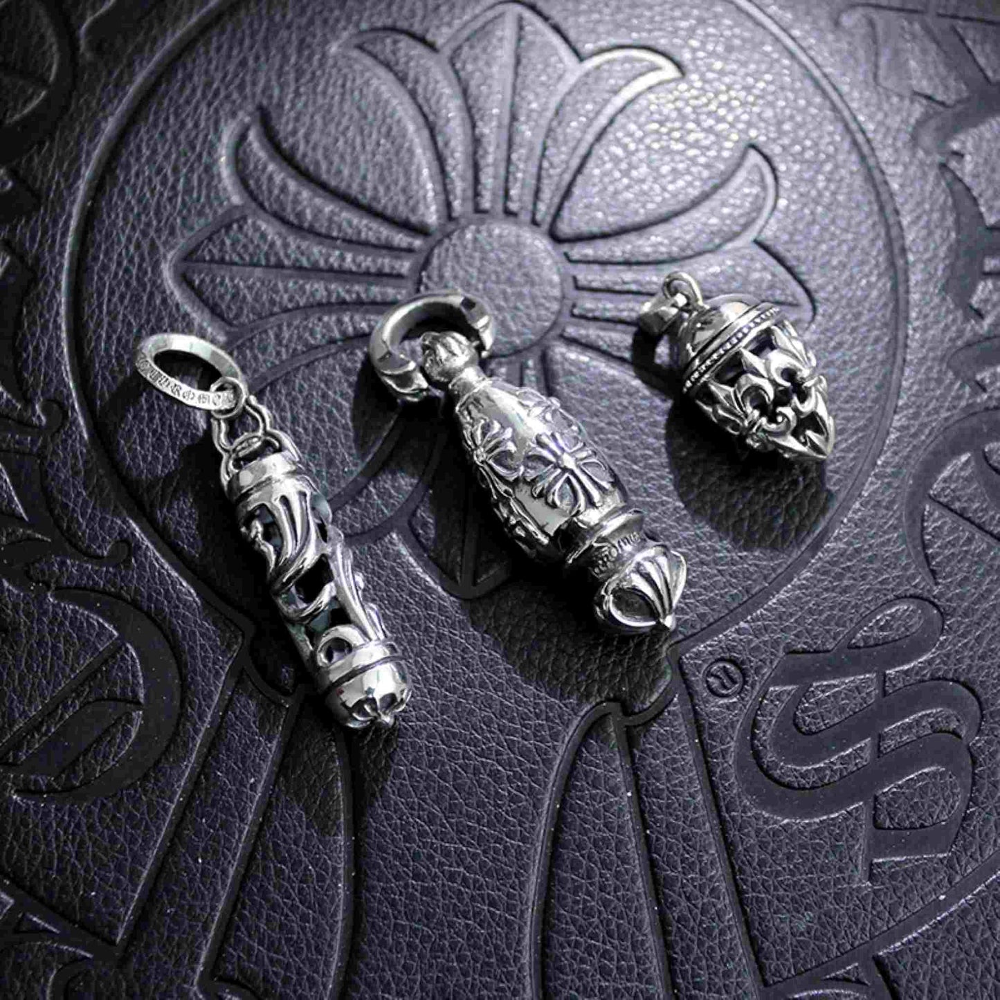 Chrome Hearts Cross & Scout Flower Necklace Pendant, 925 Silver Punk Statement Charm