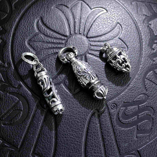 Chrome Hearts Cross & Scout Flower Necklace Pendant, 925 Silver Punk Statement Charm