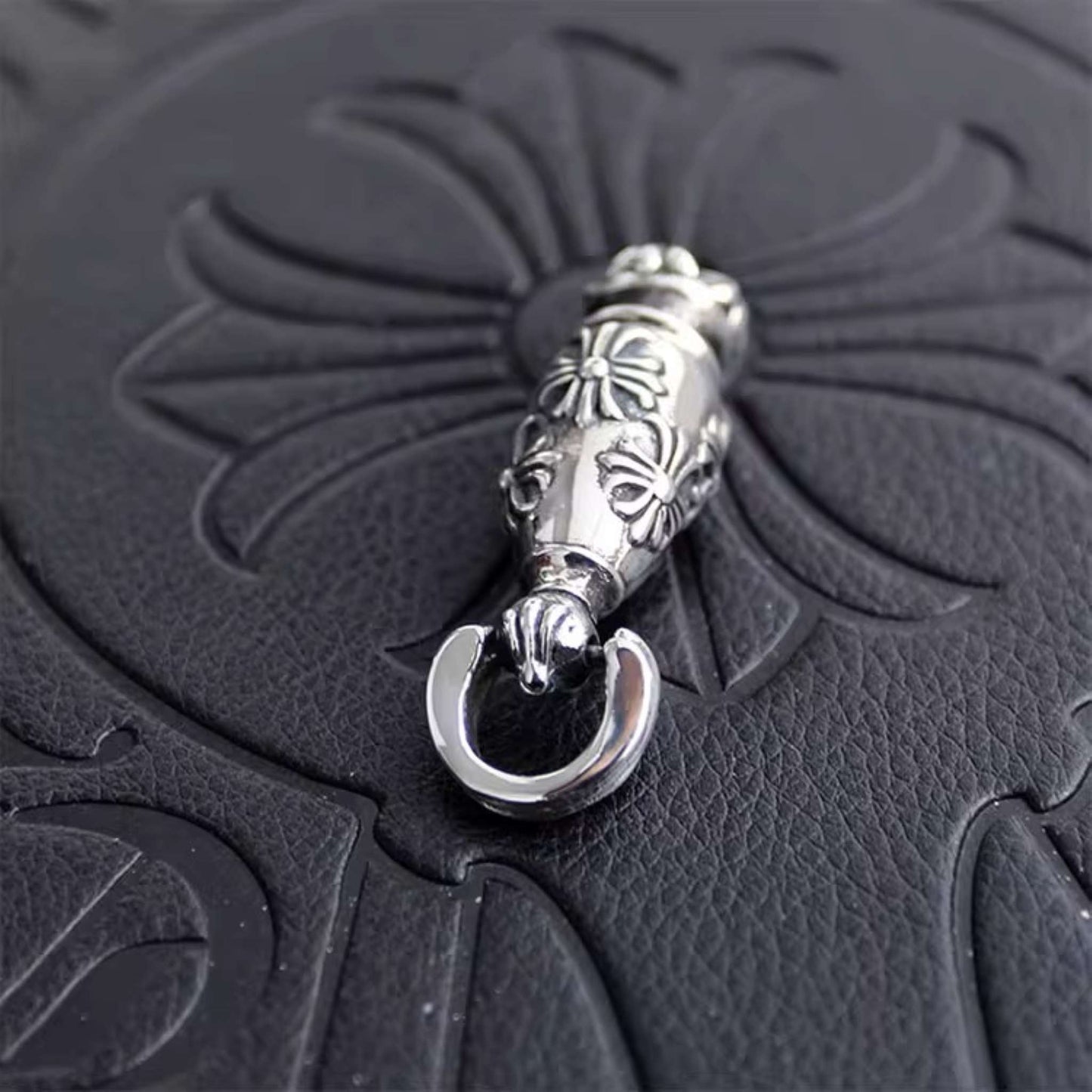 Chrome Hearts Cross & Scout Flower Necklace Pendant, 925 Silver Punk Statement Charm