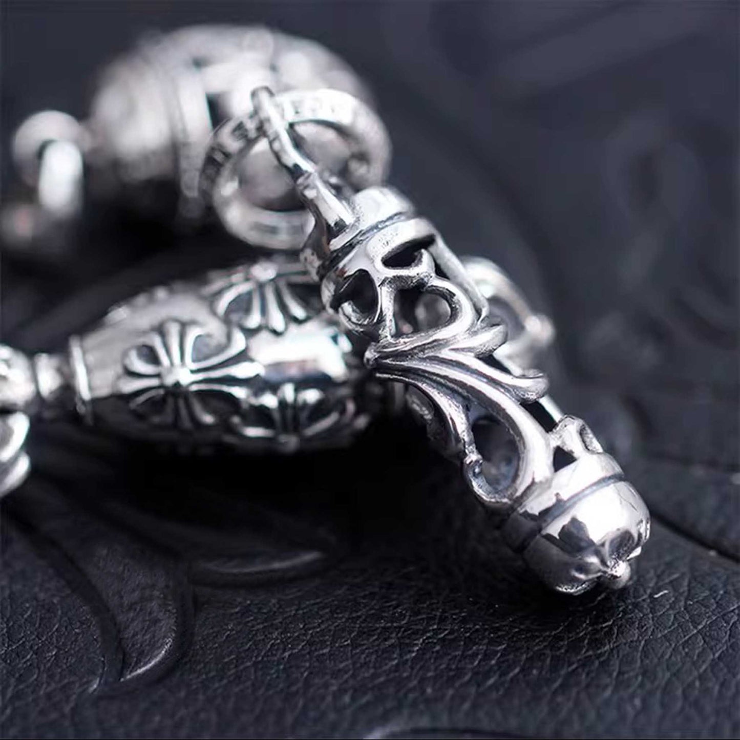 Chrome Hearts Cross & Scout Flower Necklace Pendant, 925 Silver Punk Statement Charm