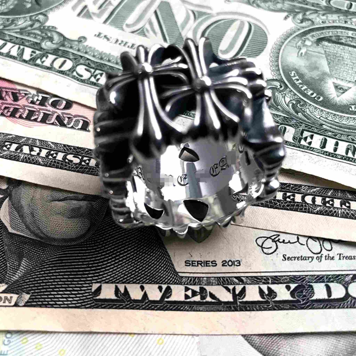 Chrome Hearts Gothic Cross Square Cemetery Ring, 925 Silver Punk Statement Rings