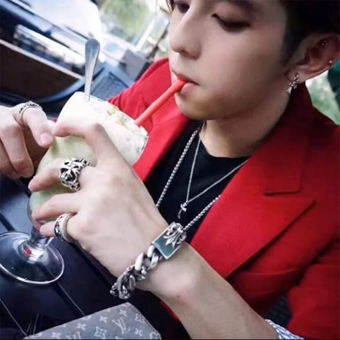 Chrome Hearts Gothic Cross Square Cemetery Ring, 925 Silver Punk Statement Rings