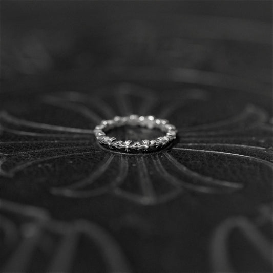 925 Silver Cross Tiny E Babyfat Ring, Punk Statement Cross Ring for Couples