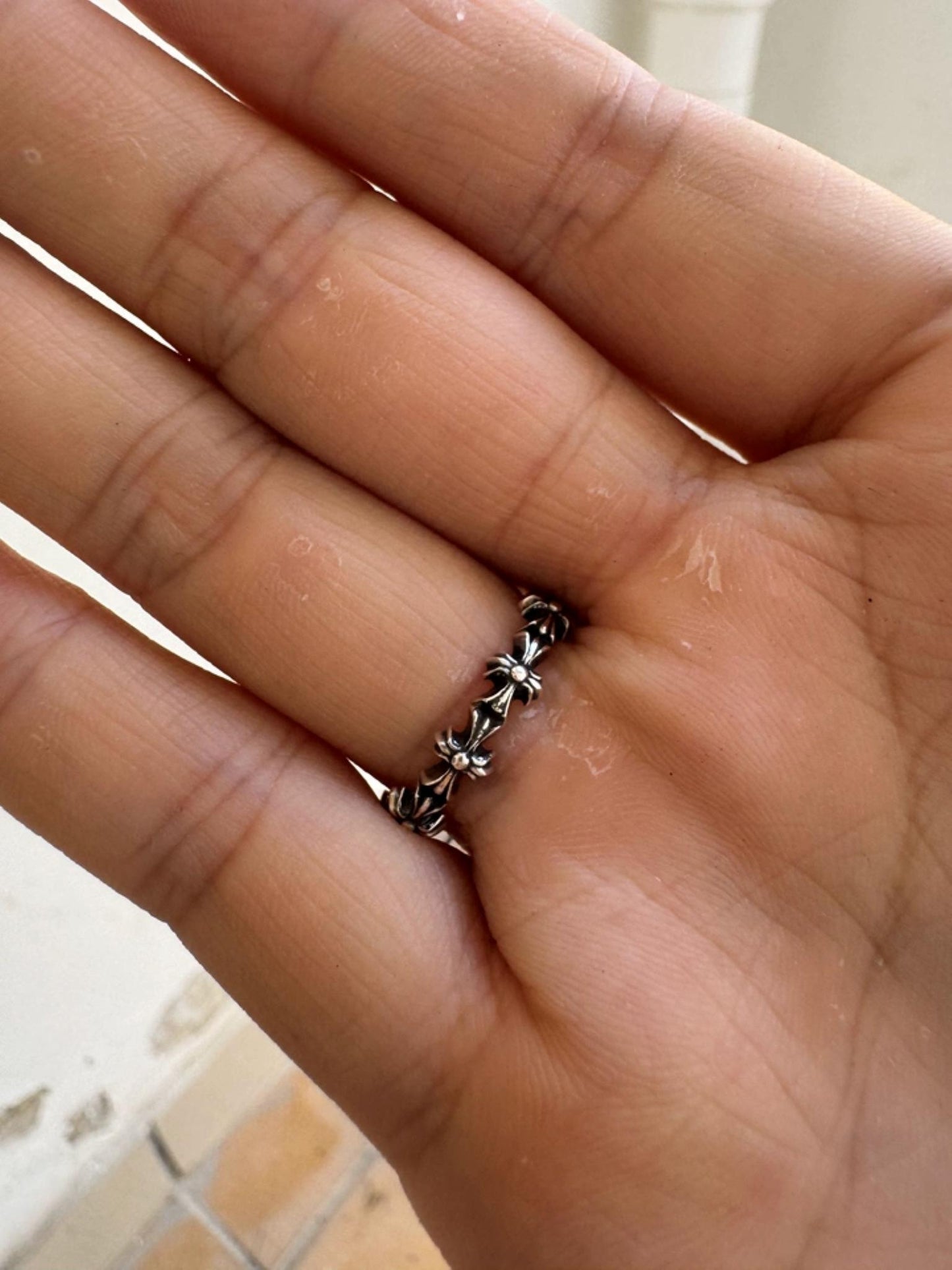 925 Silver Cross Tiny E Babyfat Ring, Punk Statement Cross Ring for Couples