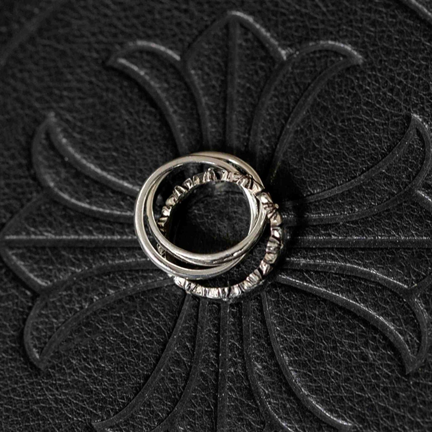 925 Silver Cross Tiny E Plus Band Ring, Punk Statement Triple Stack Rings for Couples