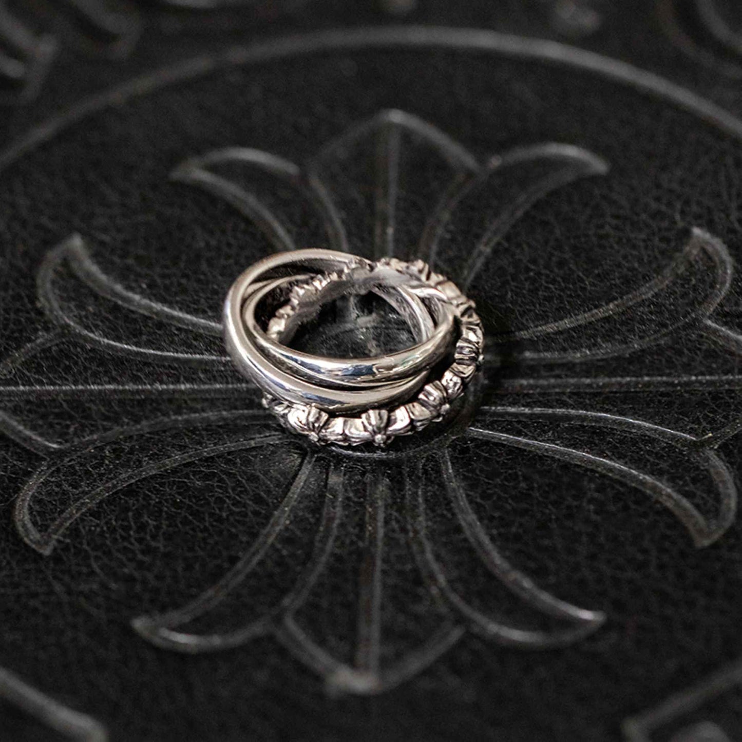 925 Silver Cross Tiny E Plus Band Ring, Punk Statement Triple Stack Rings for Couples