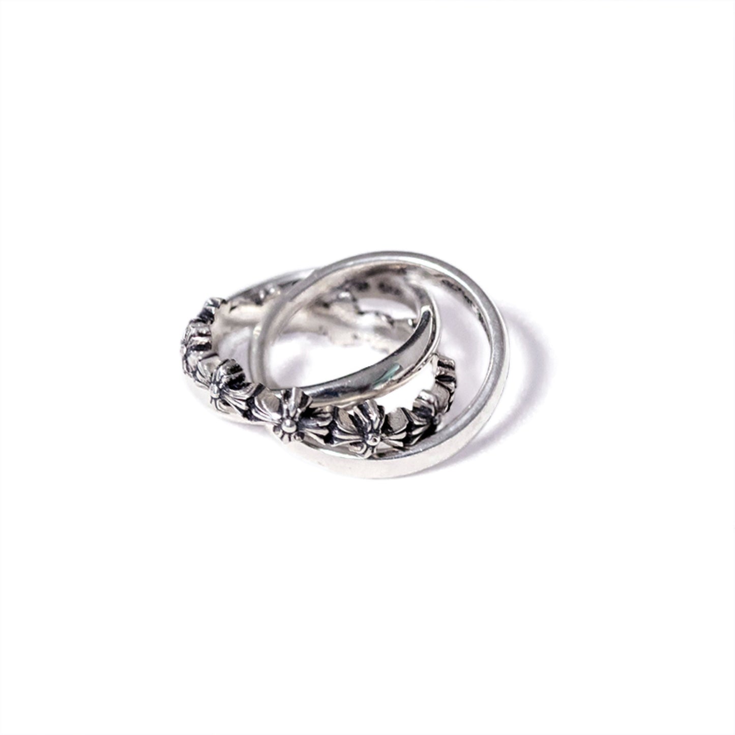925 Silver Cross Tiny E Plus Band Ring, Punk Statement Triple Stack Rings for Couples