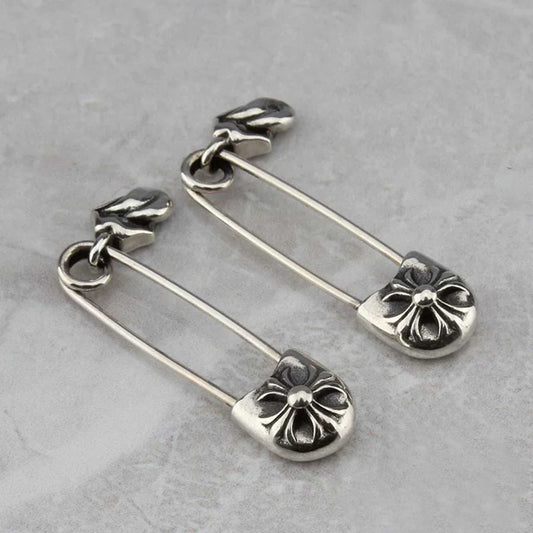 Chrome Hearts Gothic Cross & Tongue Clip Earring, CH Sterling Silver Punk Statement Jewelry