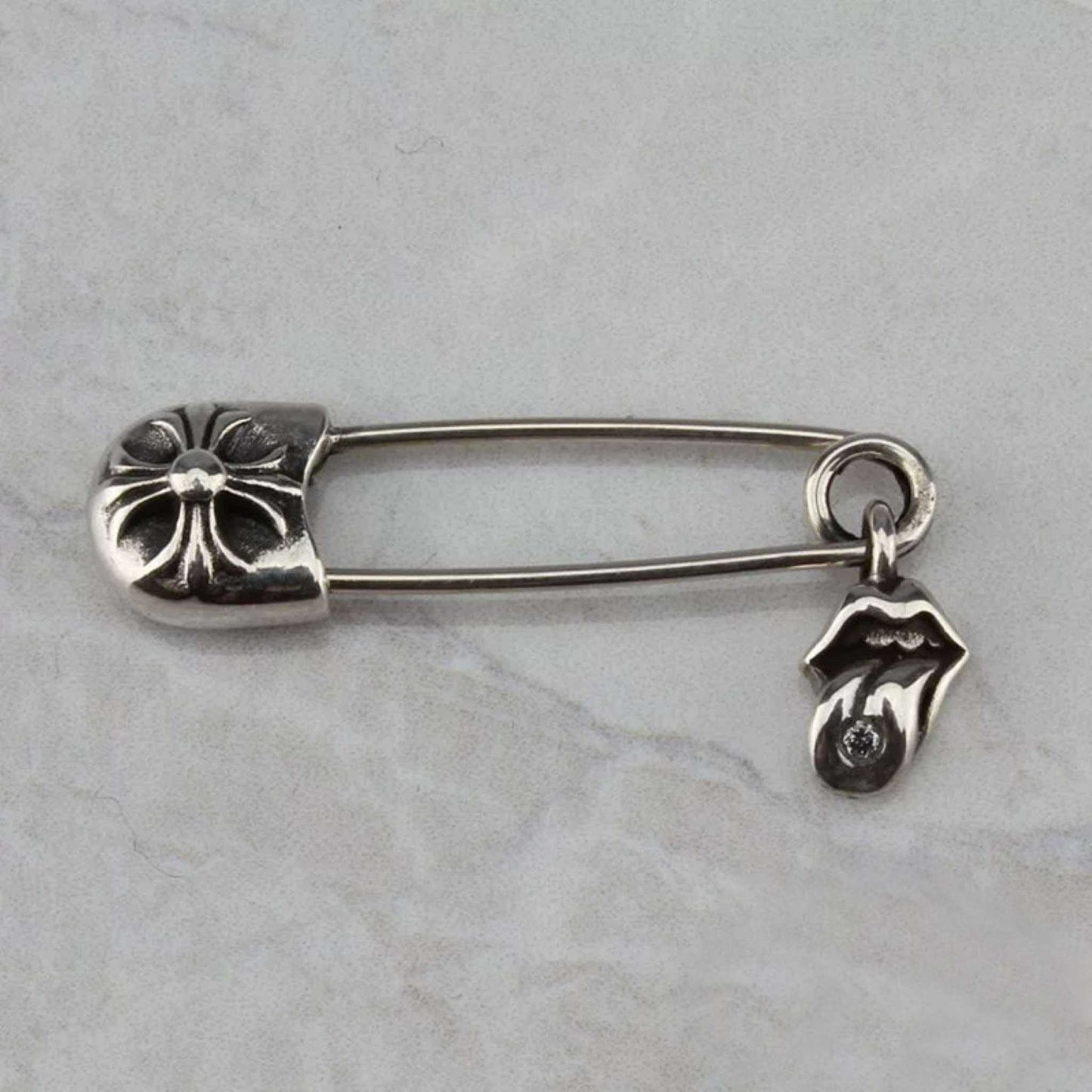 Chrome Hearts Gothic Cross & Tongue Clip Earring, CH Sterling Silver Punk Statement Jewelry