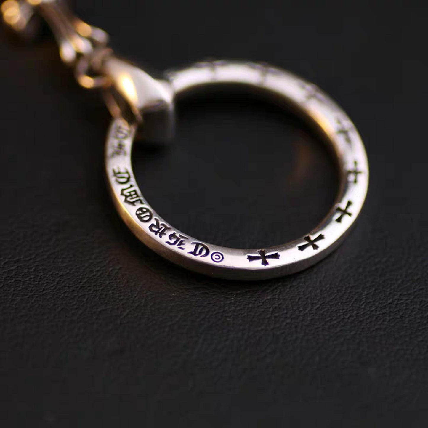 Sterling Silver Gothic Cross & Ring Pendant, Chrome Hearts Punk Statement Ball Chain Necklace