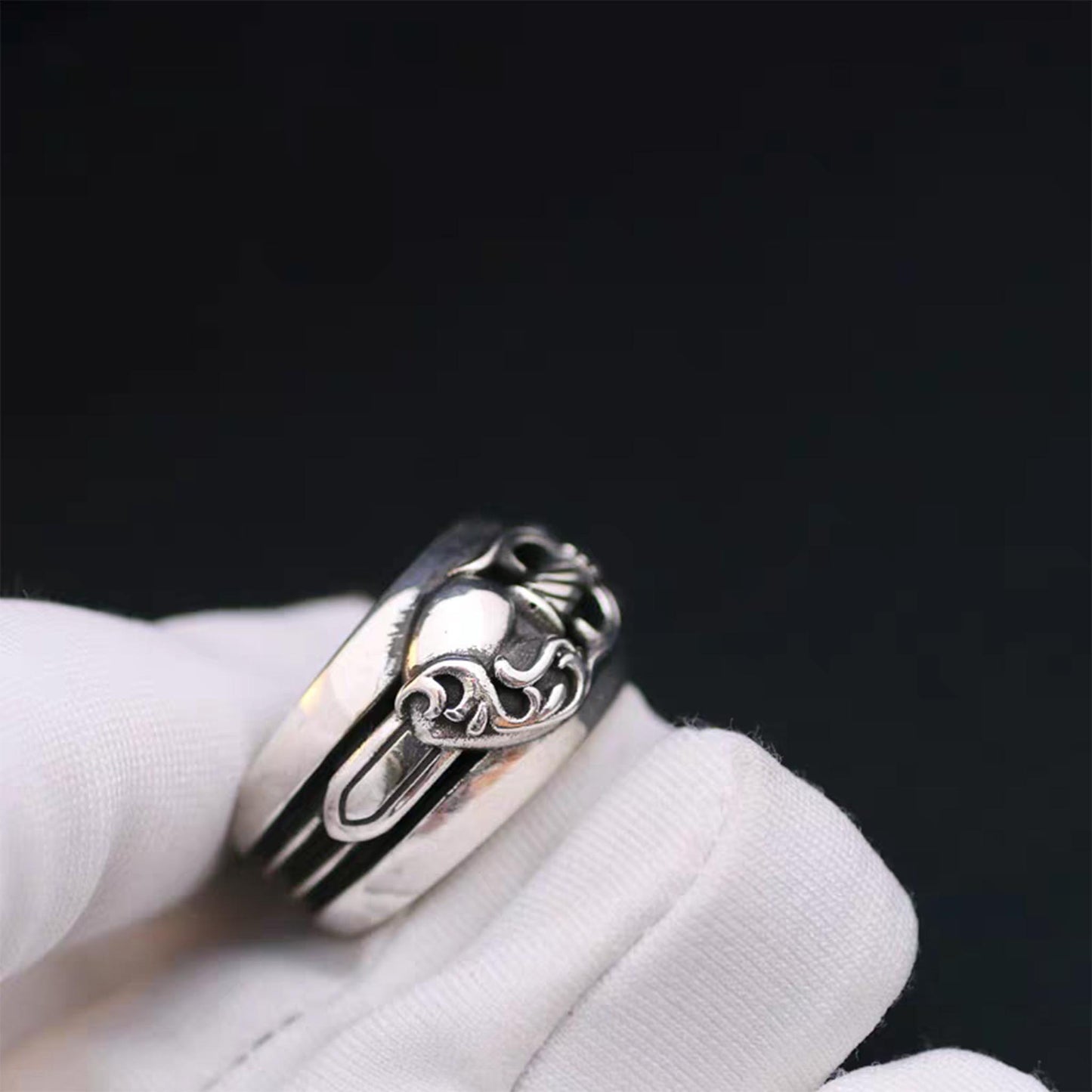 Sterling Silver Gothic Dagger Heart Ring, Punk Statement Silver Rings for Couples