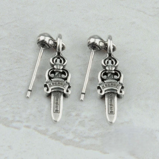 Chrome Hearts Gothic Dagger Earrings, 925 Silver Punk Statement Earrings