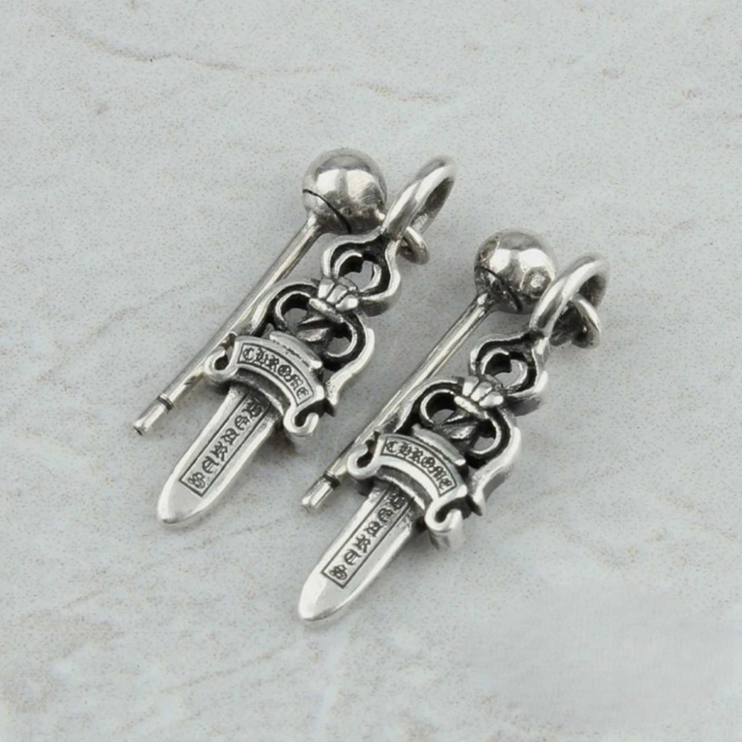 Chrome Hearts Gothic Dagger Earrings, 925 Silver Punk Statement Earrings
