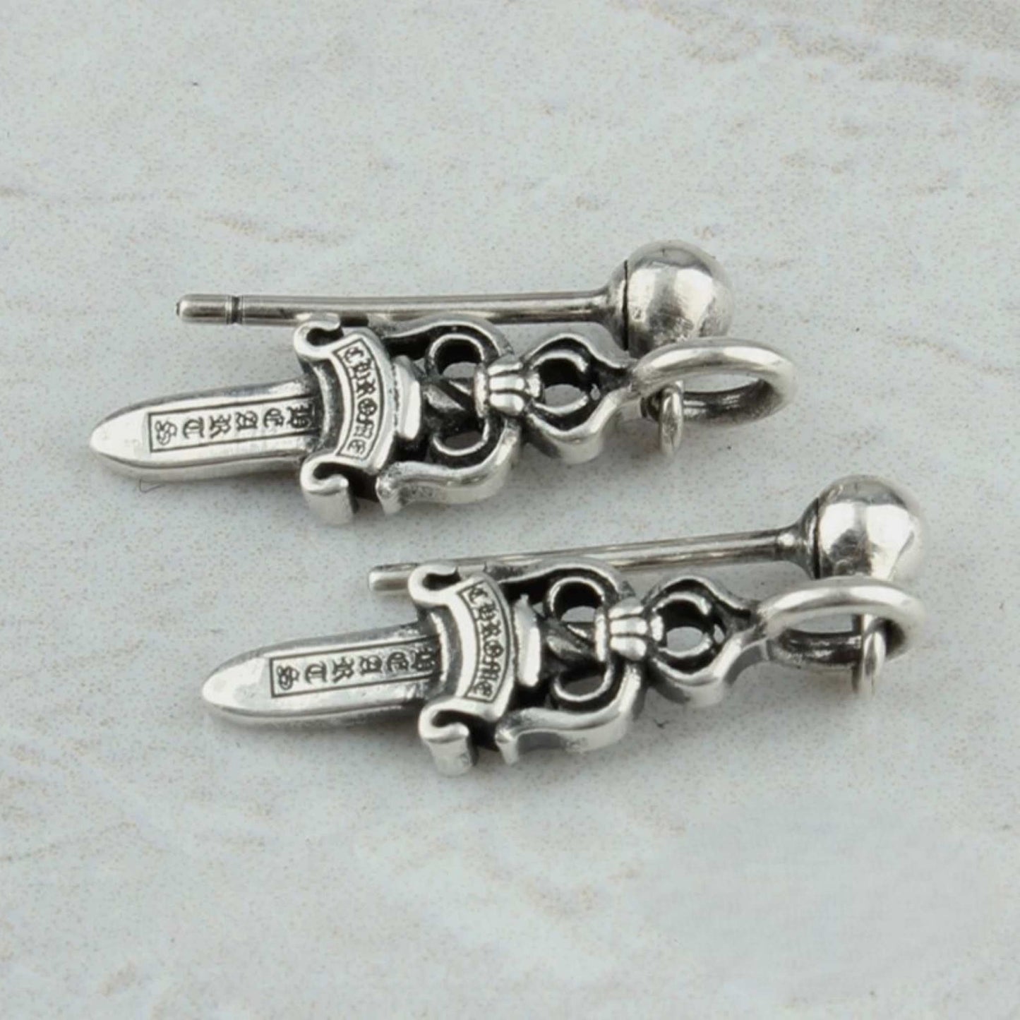 Chrome Hearts Gothic Dagger Earrings, 925 Silver Punk Statement Earrings