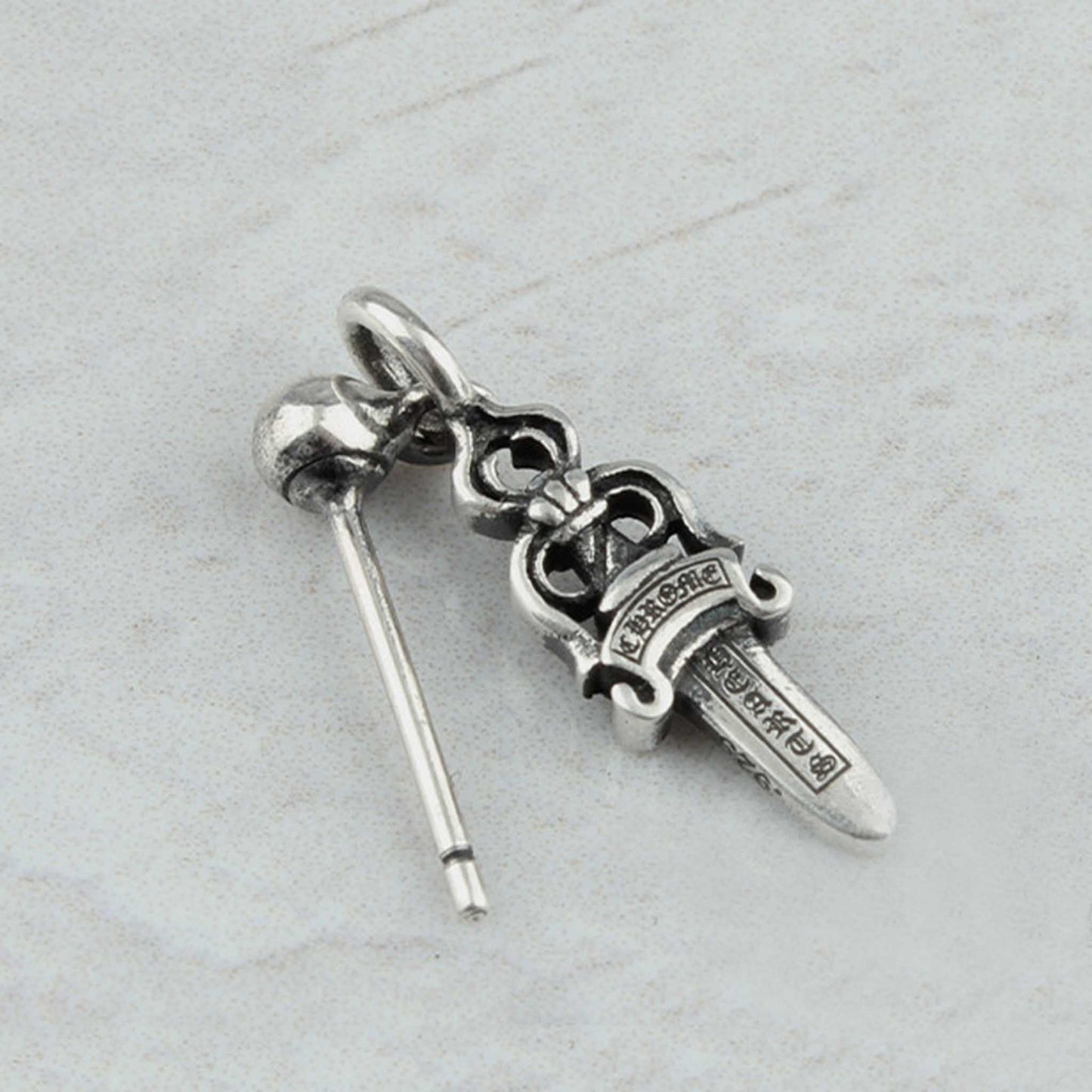 Chrome Hearts Gothic Dagger Earrings, 925 Silver Punk Statement Earrings