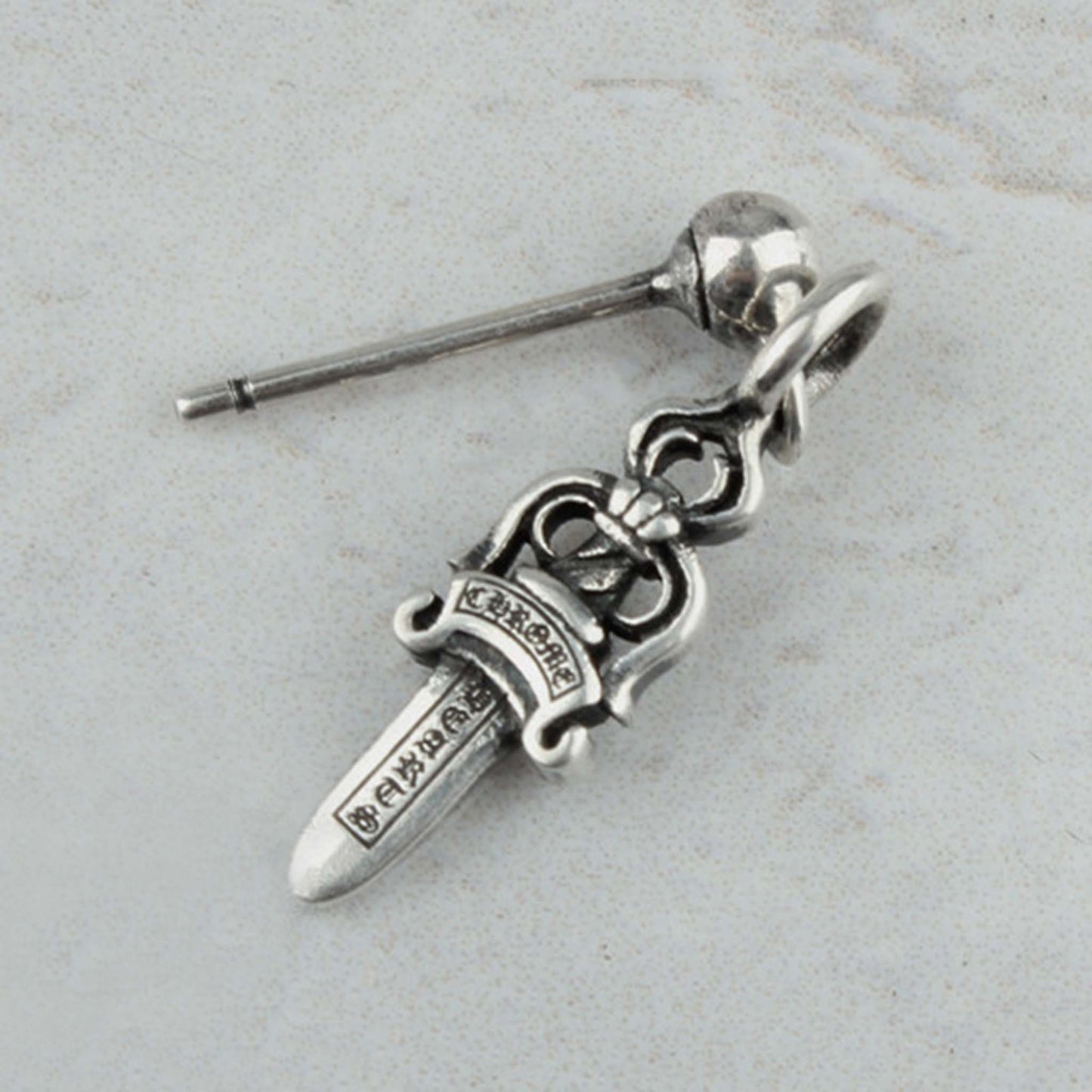 Chrome Hearts Gothic Dagger Earrings, 925 Silver Punk Statement Earrings