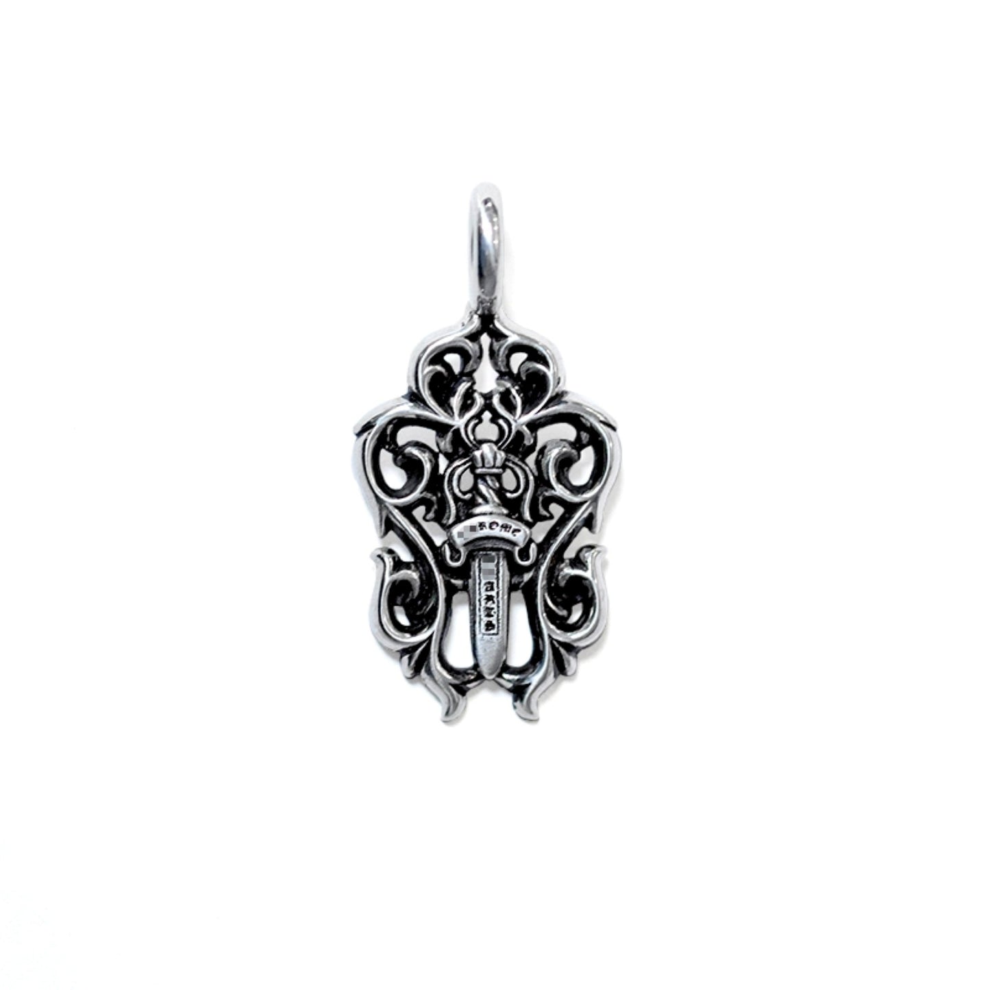 Chrome Hearts Hollow Dagger & Vine Necklace Pendant, 925 Silver Punk Statement Charm