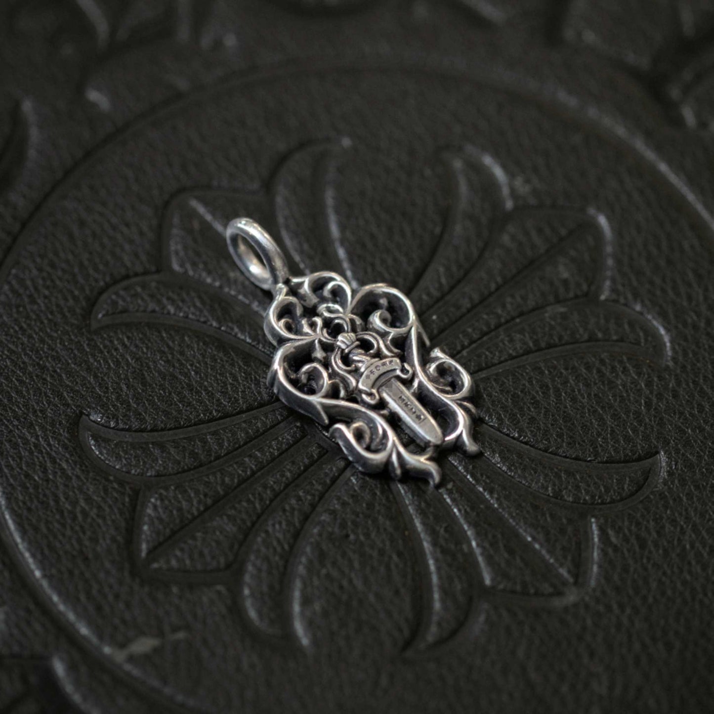 Chrome Hearts Hollow Dagger & Vine Necklace Pendant, 925 Silver Punk Statement Charm