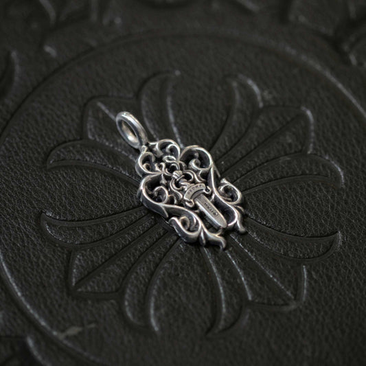 Chrome Hearts Hollow Dagger & Vine Necklace Pendant, 925 Silver Punk Statement Charm