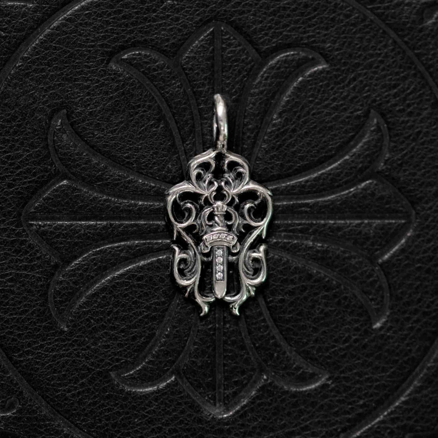 Chrome Hearts Hollow Dagger & Vine Necklace Pendant, 925 Silver Punk Statement Charm