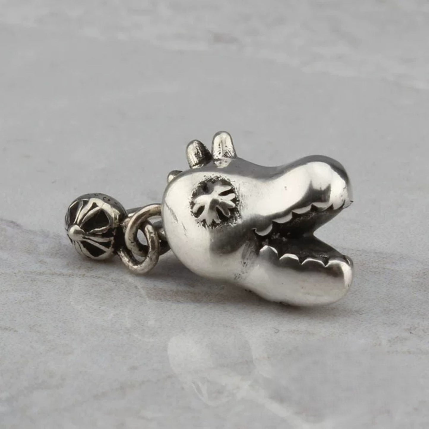 Chrome Hearts Dinosaur Head Design Earrings, Sterling Silver Punk Statement Dangle Earring