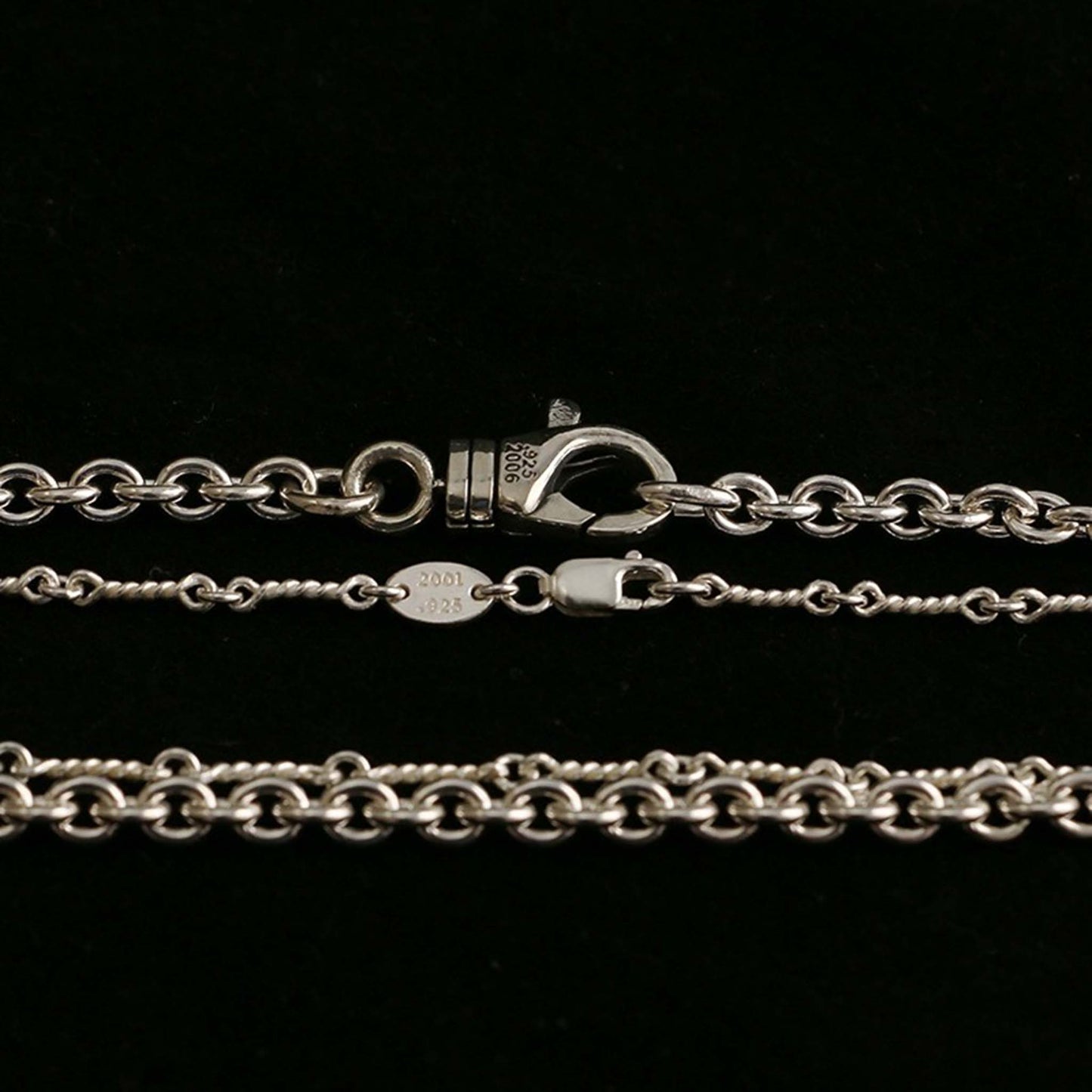 Chrome Hearts Stacking Necklace Set, Sterling Silver Rolo & Twist Chain Double Chain Necklaces