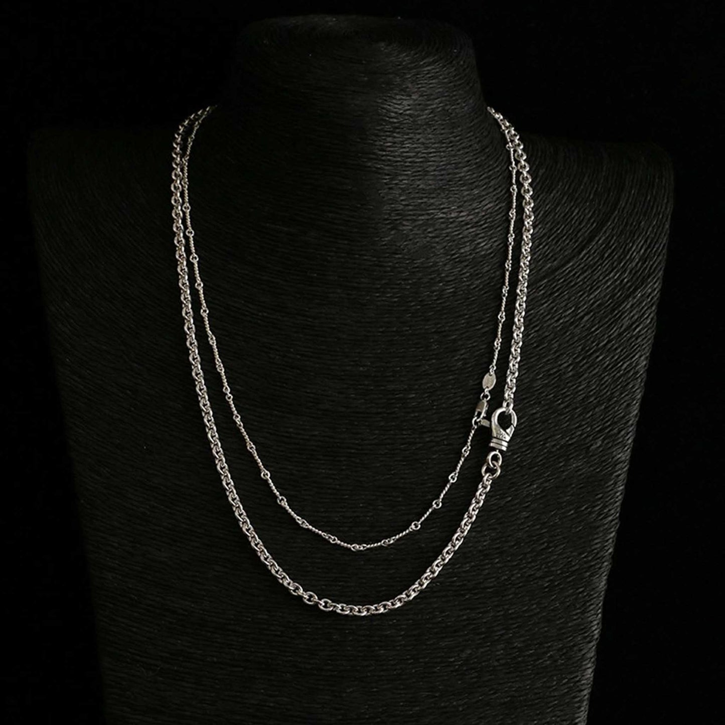 Chrome Hearts Stacking Necklace Set, Sterling Silver Rolo & Twist Chain Double Chain Necklaces