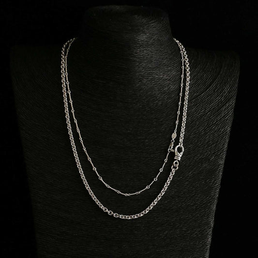 Chrome Hearts Stacking Necklace Set, Sterling Silver Rolo & Twist Chain Double Chain Necklaces