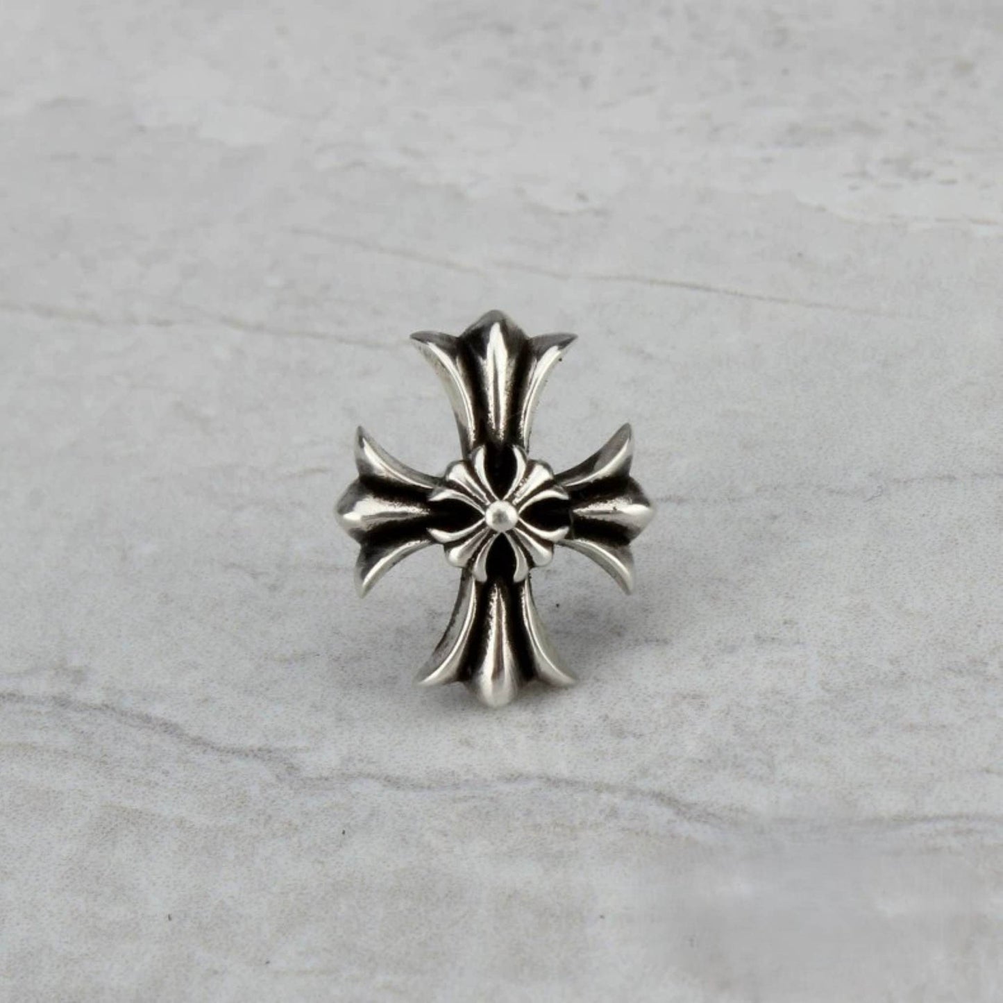 Sterling Silver Gothic Double Layer Cross Earrings, Silver Punk Statement Stud Earring
