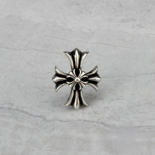 Sterling Silver Gothic Double Layer Cross Earrings, Silver Punk Statement Stud Earring