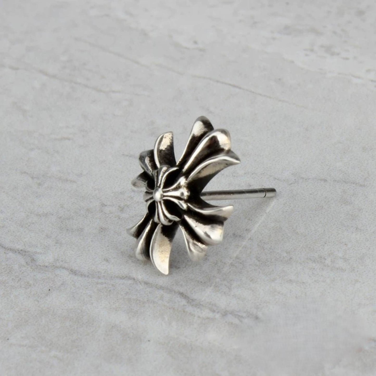 Sterling Silver Gothic Double Layer Cross Earrings, Silver Punk Statement Stud Earring
