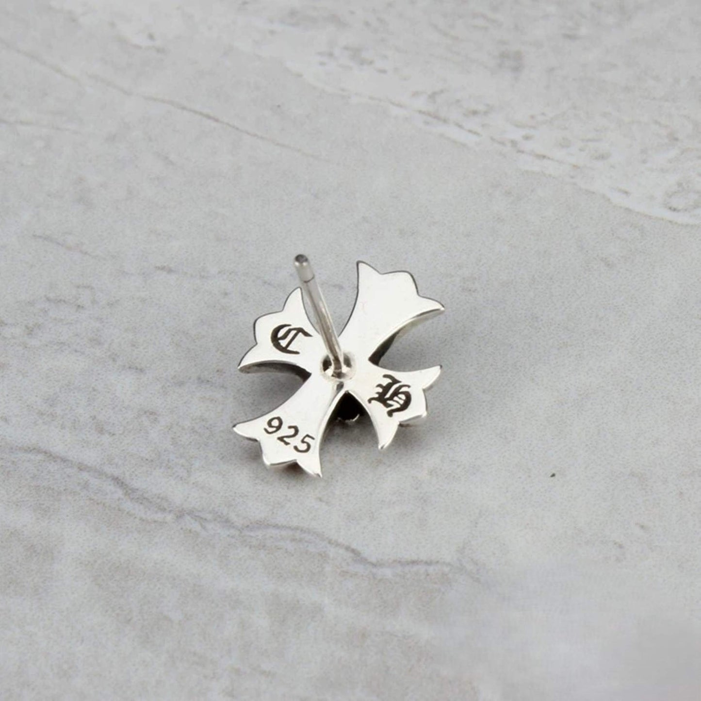 Sterling Silver Gothic Double Layer Cross Earrings, Silver Punk Statement Stud Earring