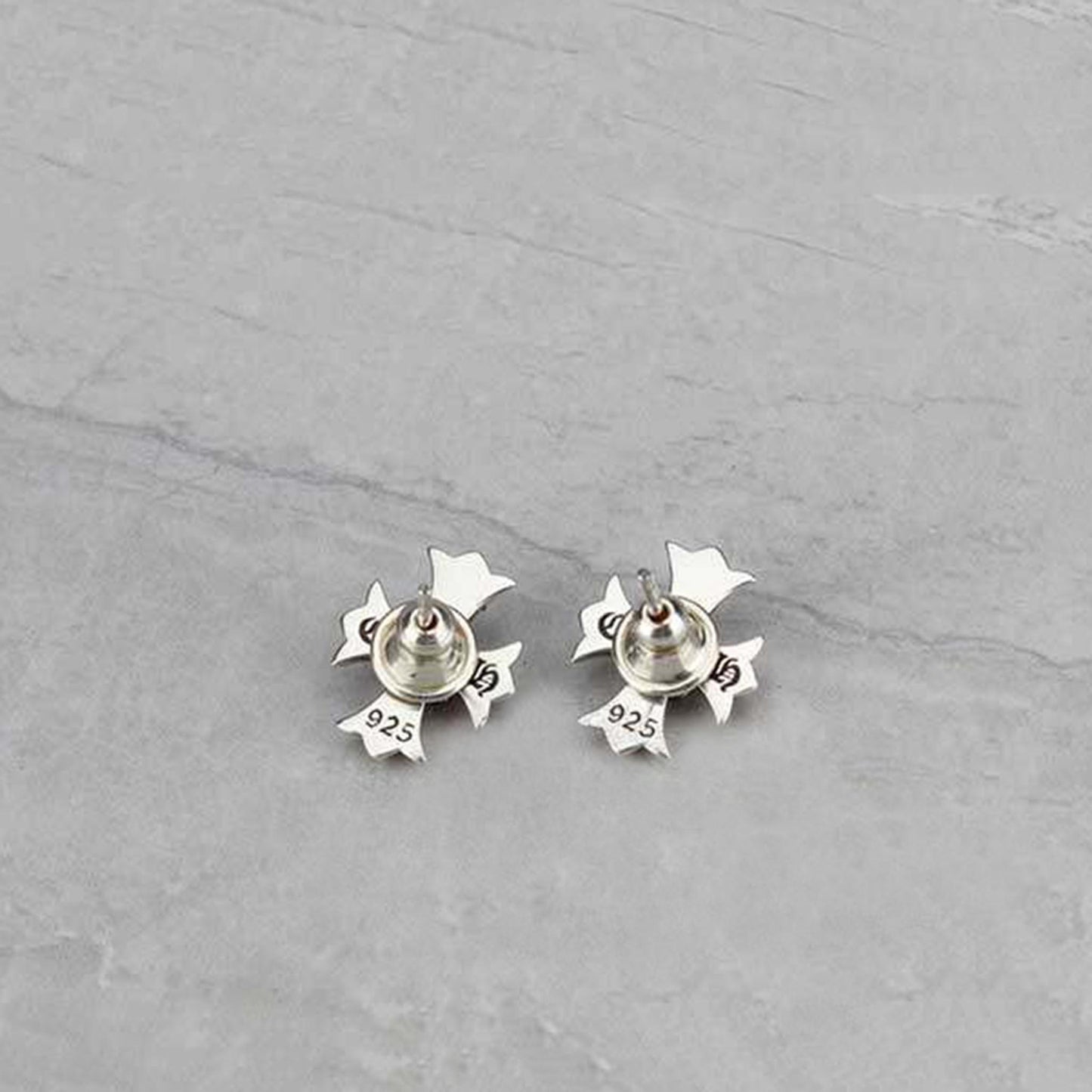 Sterling Silver Gothic Double Layer Cross Earrings, Silver Punk Statement Stud Earring