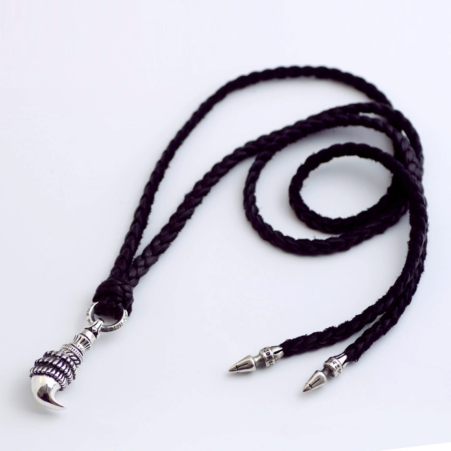 925 Sterling Silver Eagle Claw Pendant, Chrome Hearts Punk Statement Leather Necklace