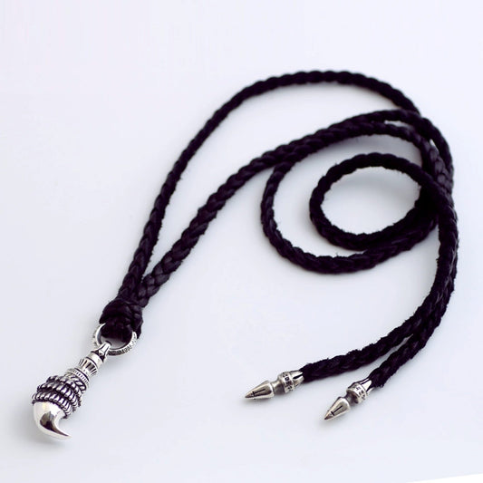 925 Sterling Silver Eagle Claw Pendant, Chrome Hearts Punk Statement Leather Necklace