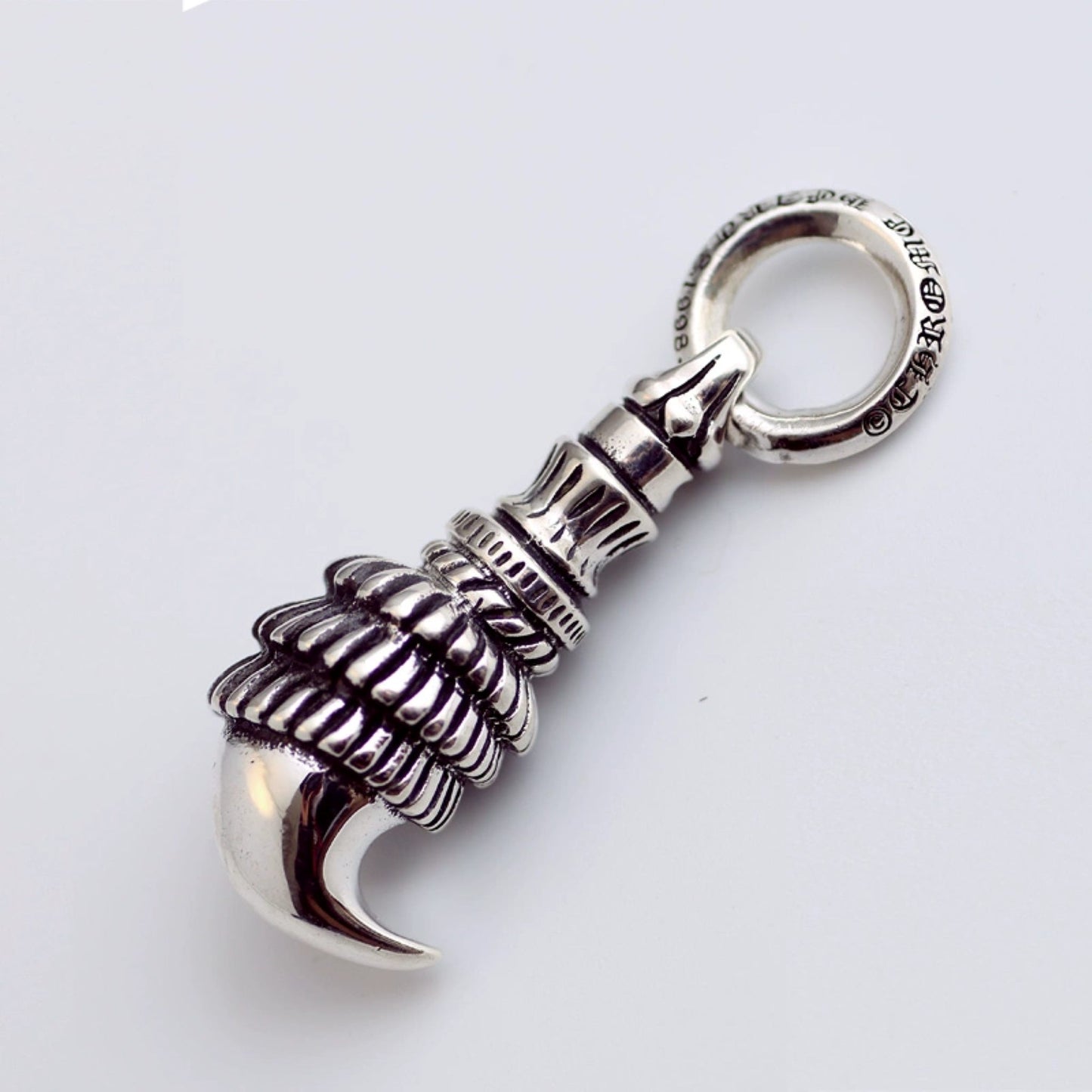 925 Sterling Silver Eagle Claw Pendant, Chrome Hearts Punk Statement Leather Necklace