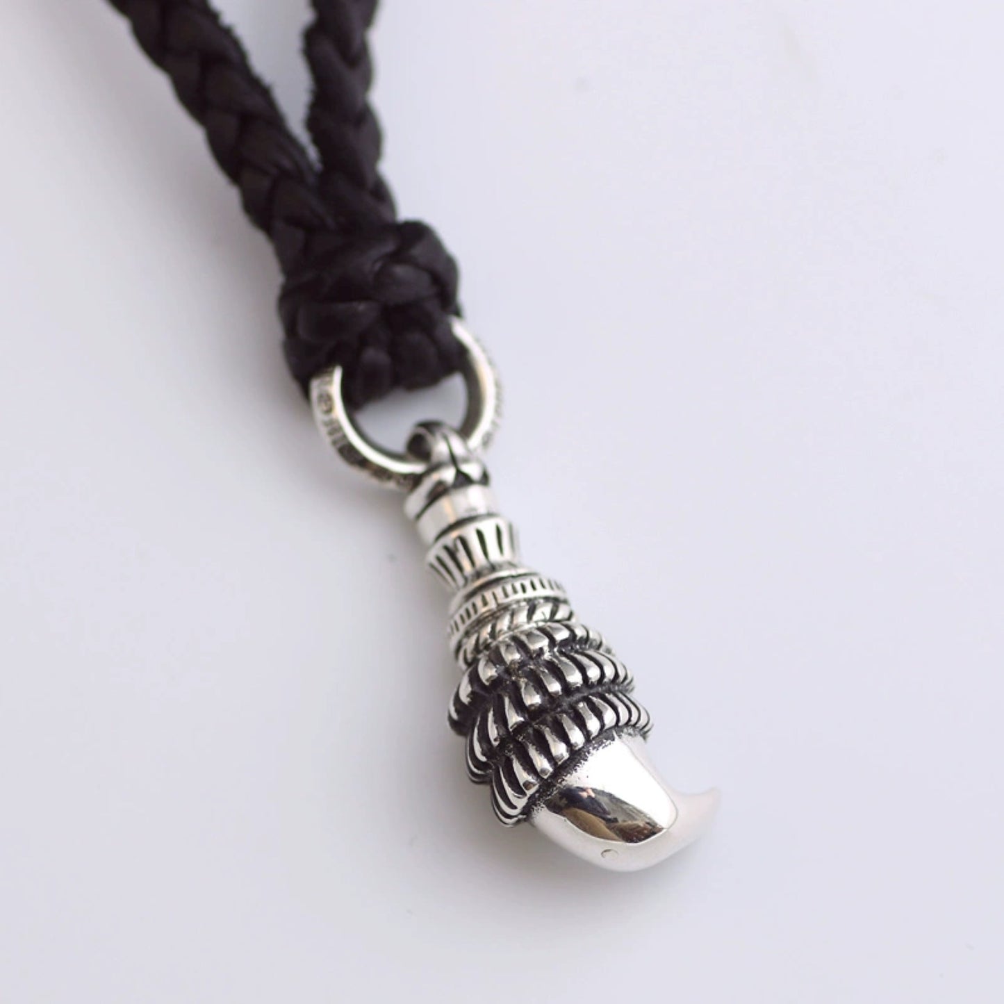 925 Sterling Silver Eagle Claw Pendant, Chrome Hearts Punk Statement Leather Necklace