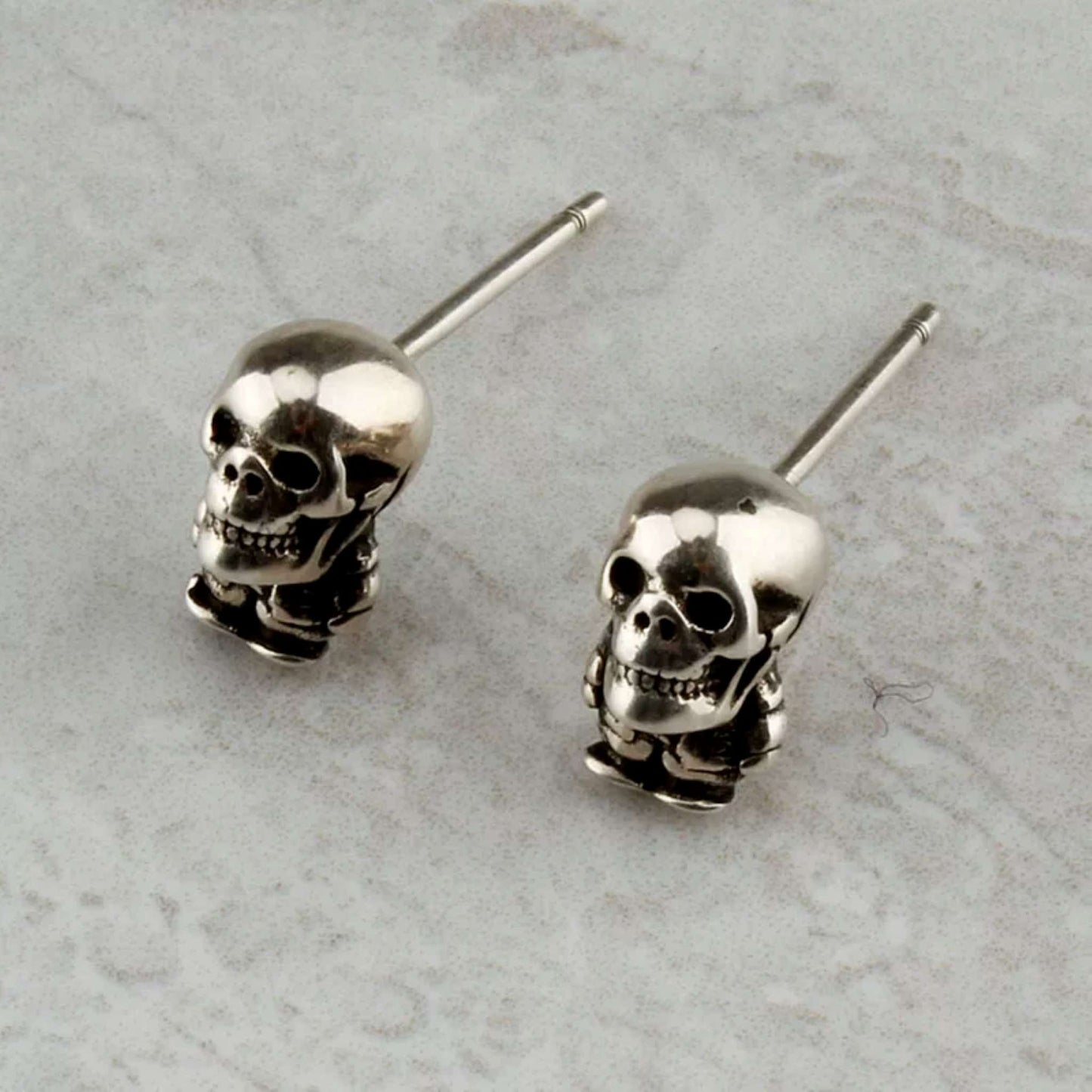 Chrome Hearts FOTI Earring, CH Skeleton Sterling Silver Punk Statement Stud Earrings