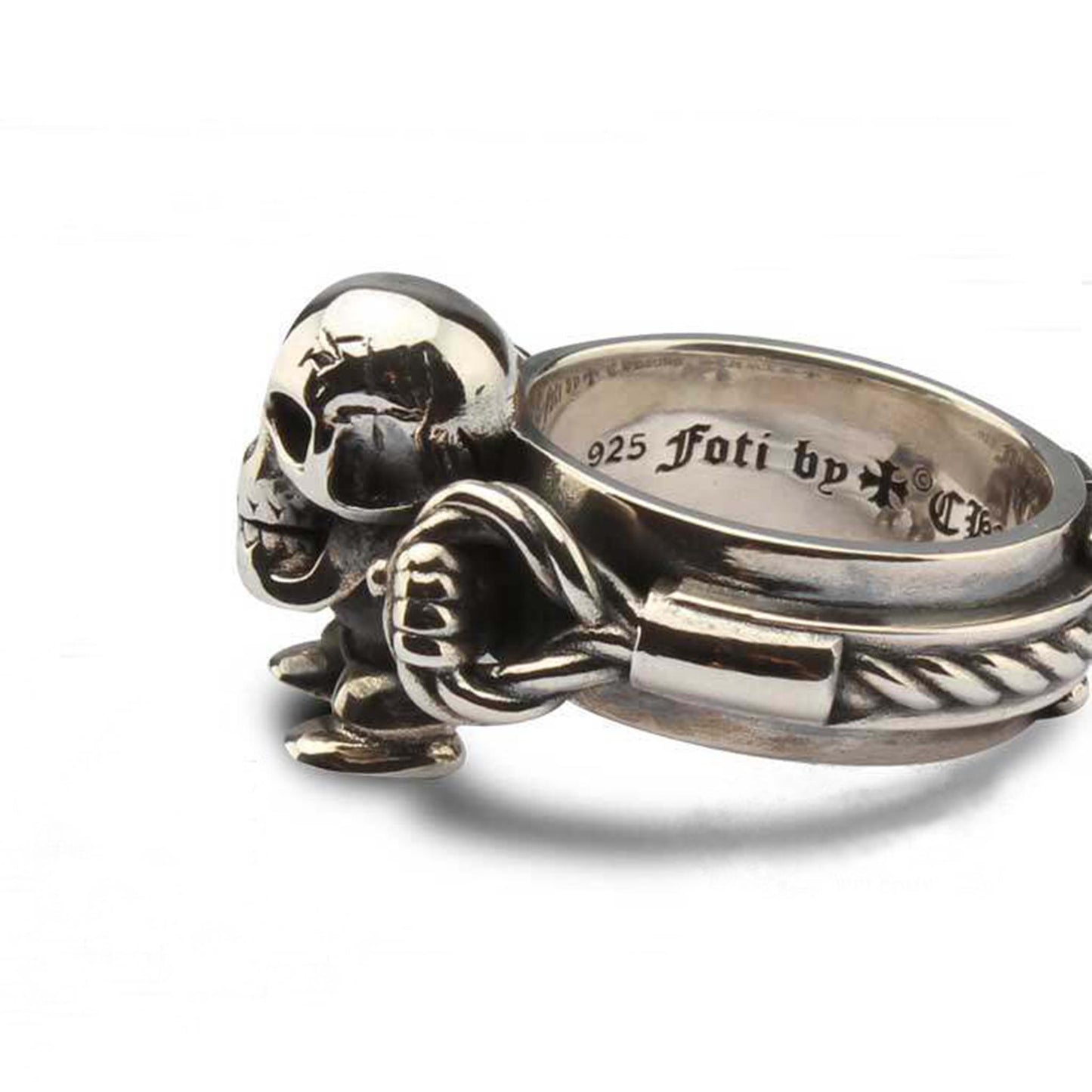 Chrome Hearts Foti Harris Teeter Ring, Sterling Silver Punk Statement Skeleton Rings