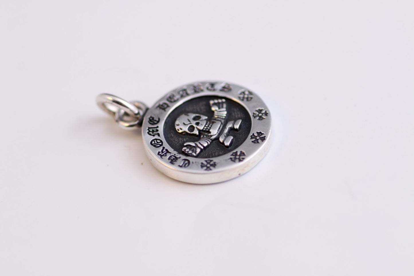 Sterling Silver Foti Skeleton-man Pendant, Chrome Hearts Gothic Cross Ball Chain Necklace