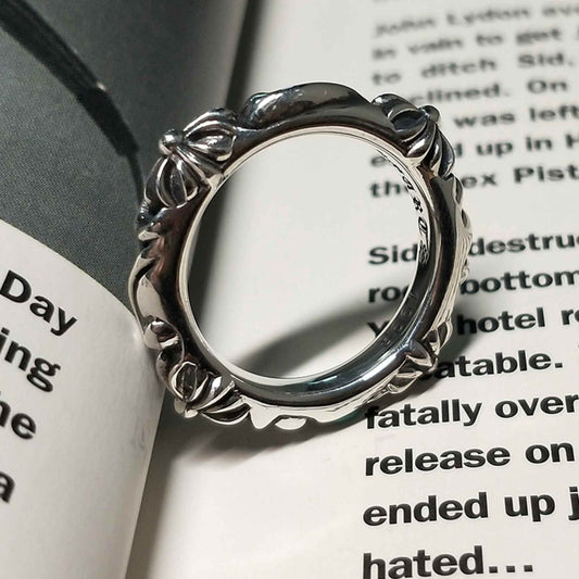 Chrome Hearts Four Crosses Flower Ring, 925 Silver Punk Statement Ring for Couples