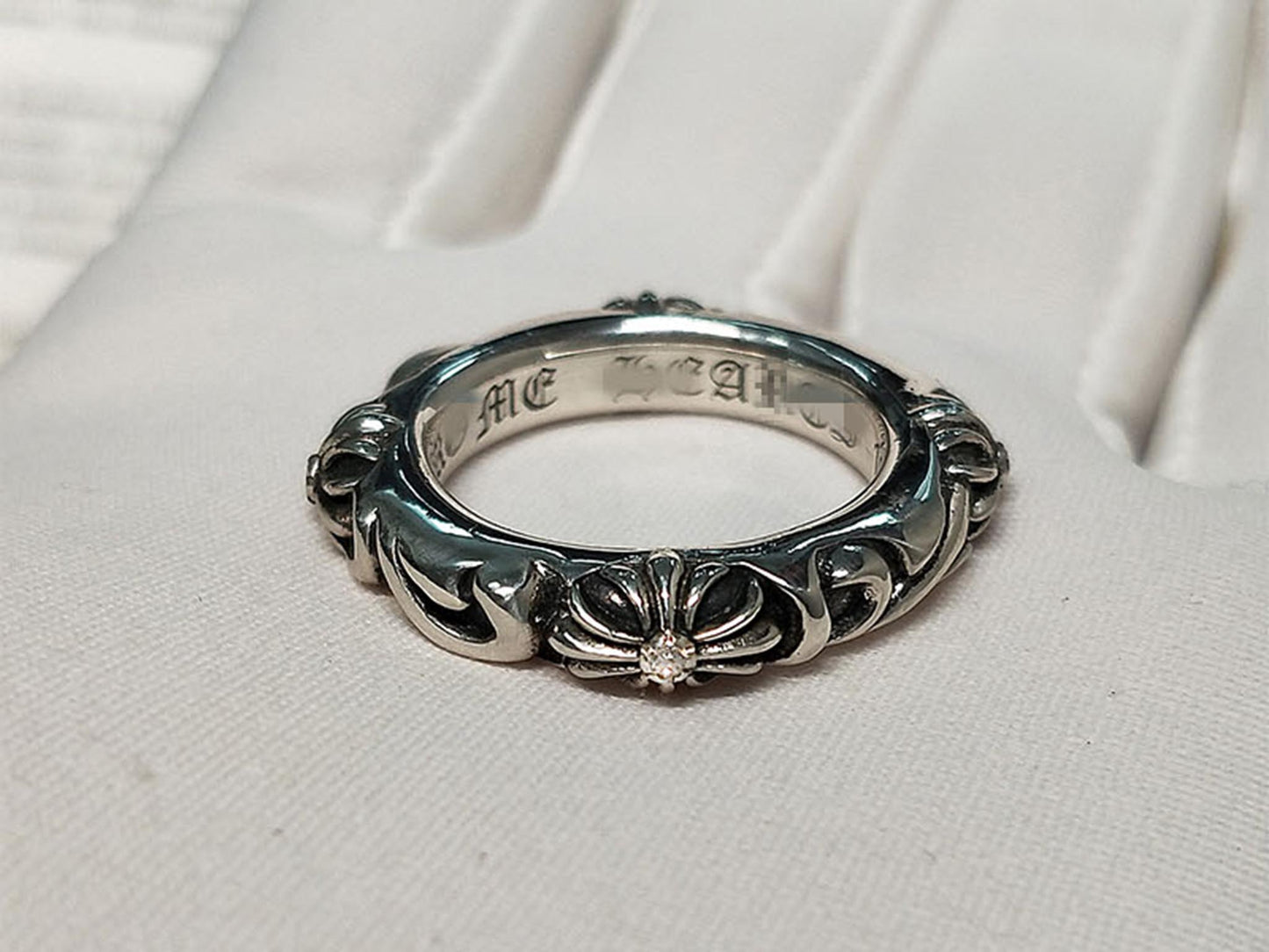 Chrome Hearts Four Crosses Flower Ring, 925 Silver Punk Statement Ring for Couples