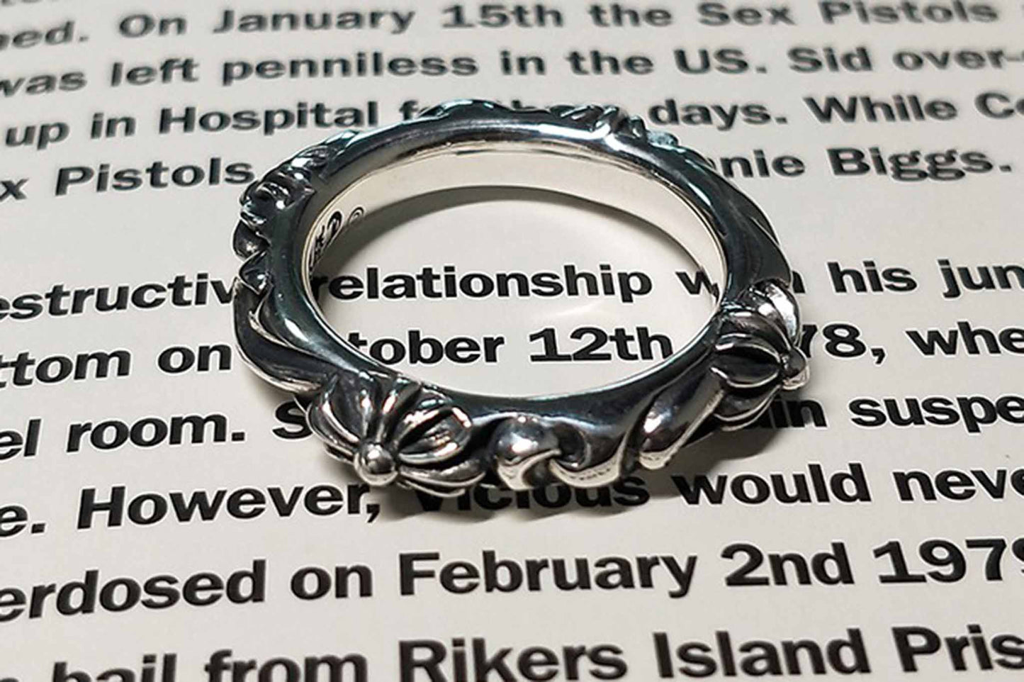 Chrome Hearts Four Crosses Flower Ring, 925 Silver Punk Statement Ring for Couples