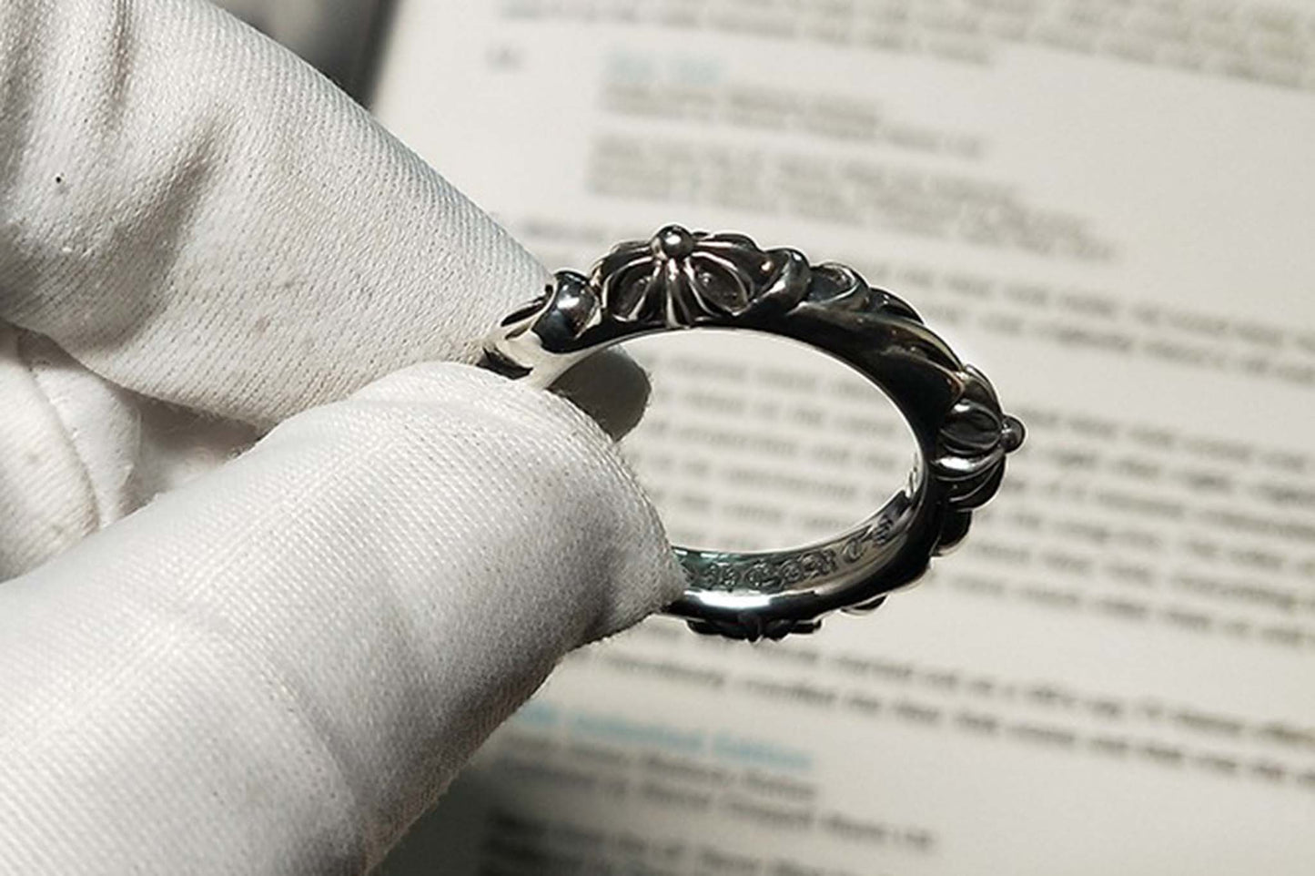 Chrome Hearts Four Crosses Flower Ring, 925 Silver Punk Statement Ring for Couples