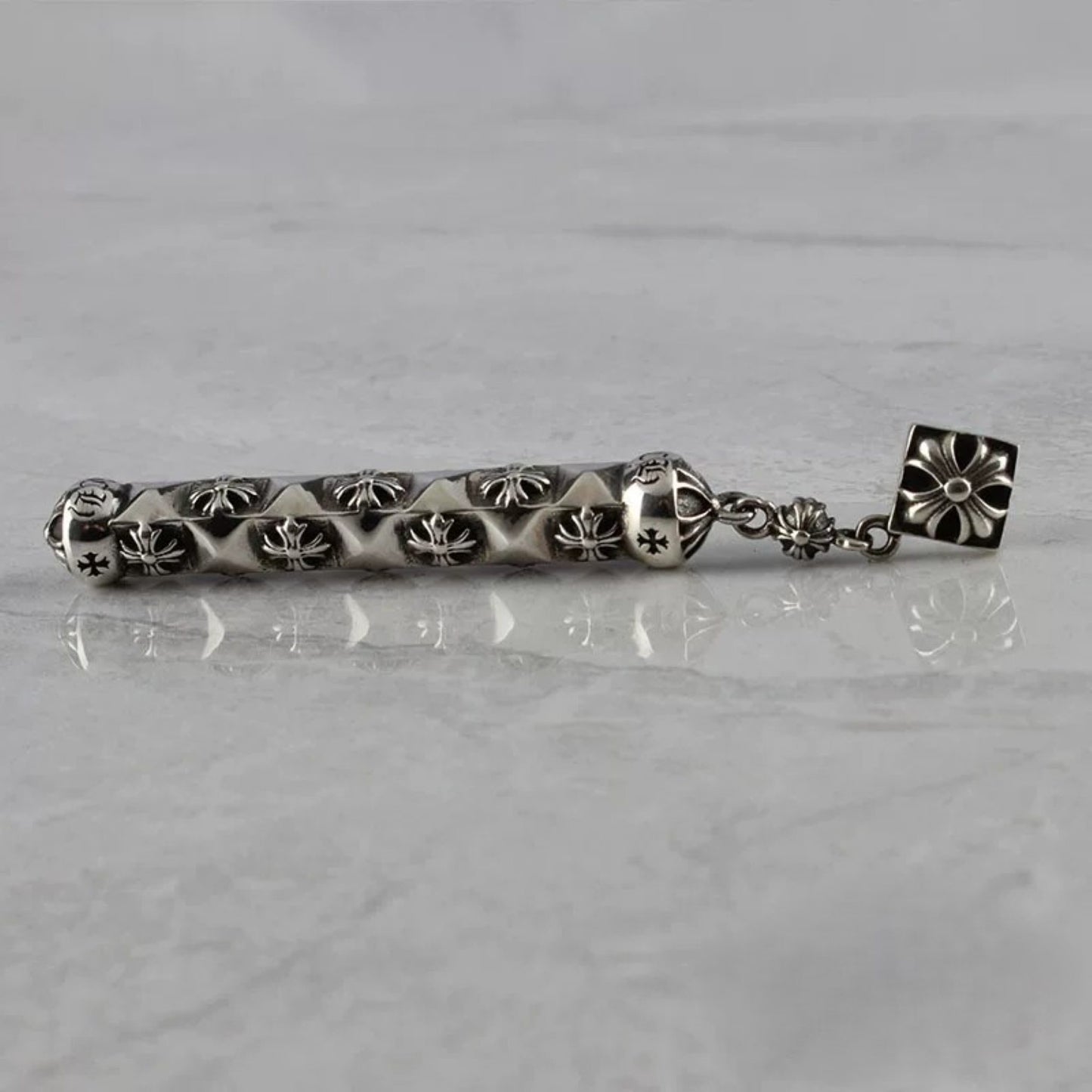 Chrome Hearts Gothic Cross Bar Earrings, CH Sterling Silver Punk Statement Dangle Earring