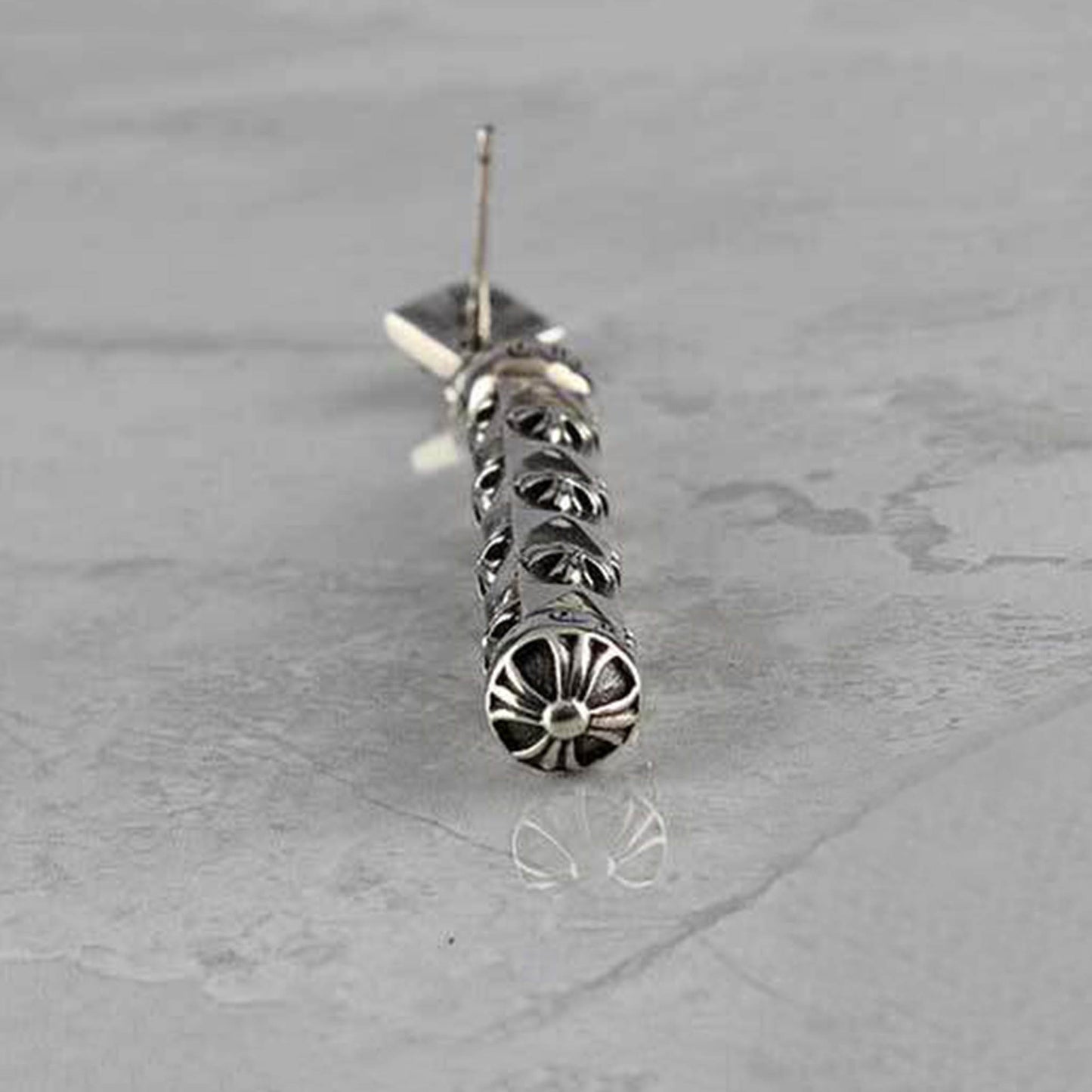 Chrome Hearts Gothic Cross Bar Earrings, CH Sterling Silver Punk Statement Dangle Earring