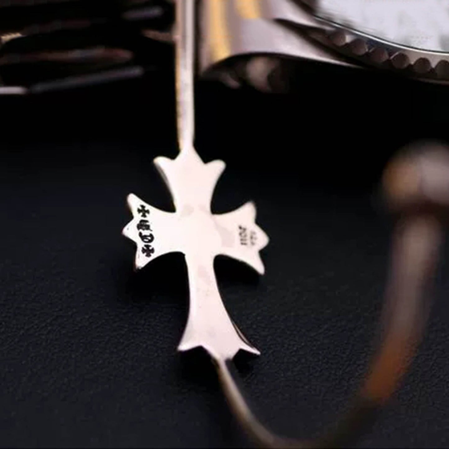 Chrome Hearts Sterling Silver Open Bracelet, Gothic Cross Bangle, Punk Statement Bracelets