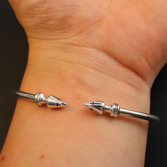Chrome Hearts Sterling Silver Open Bracelet, Bullet Head Bangle, Punk Statement Bracelets