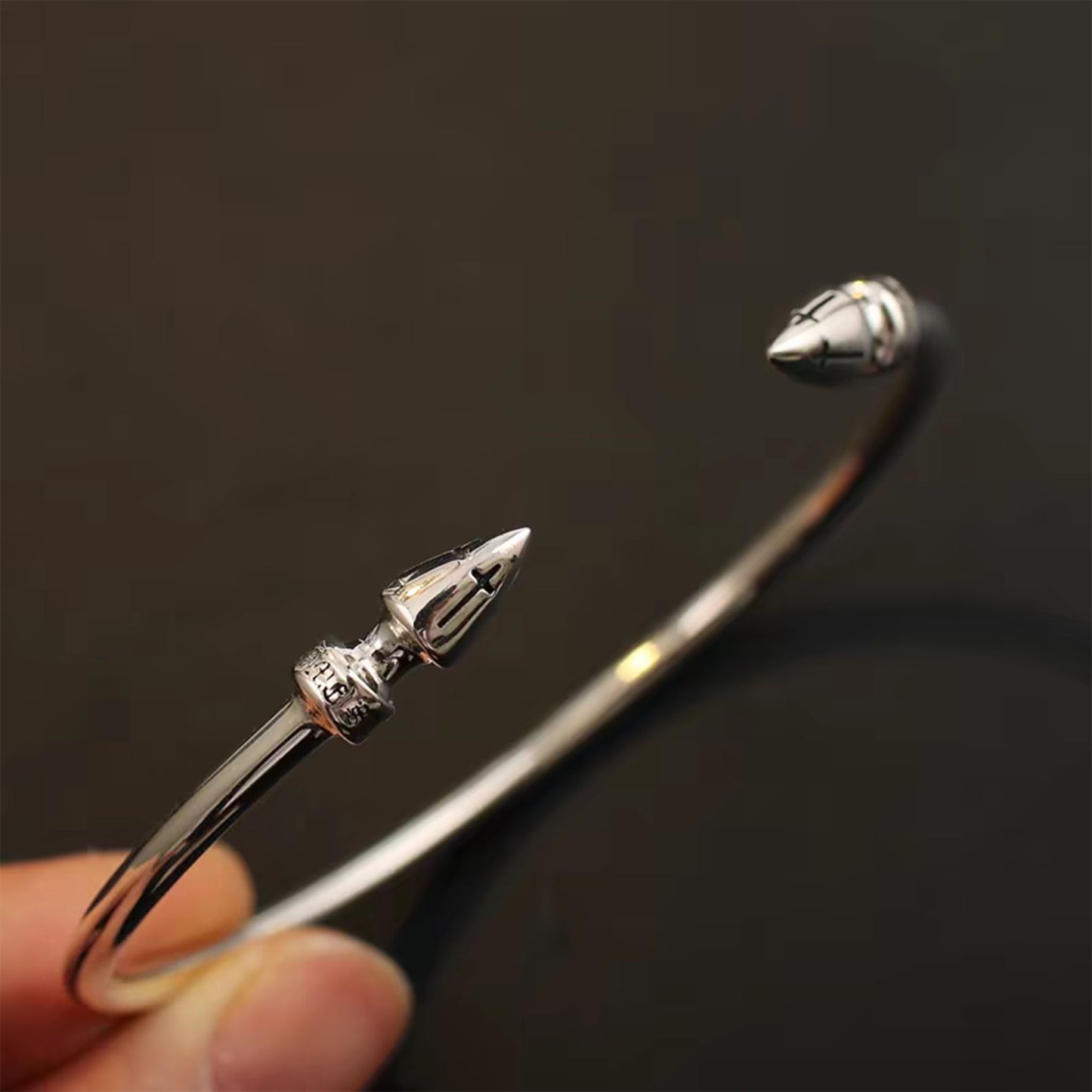 Chrome Hearts Sterling Silver Open Bracelet, Bullet Head Bangle, Punk Statement Bracelets