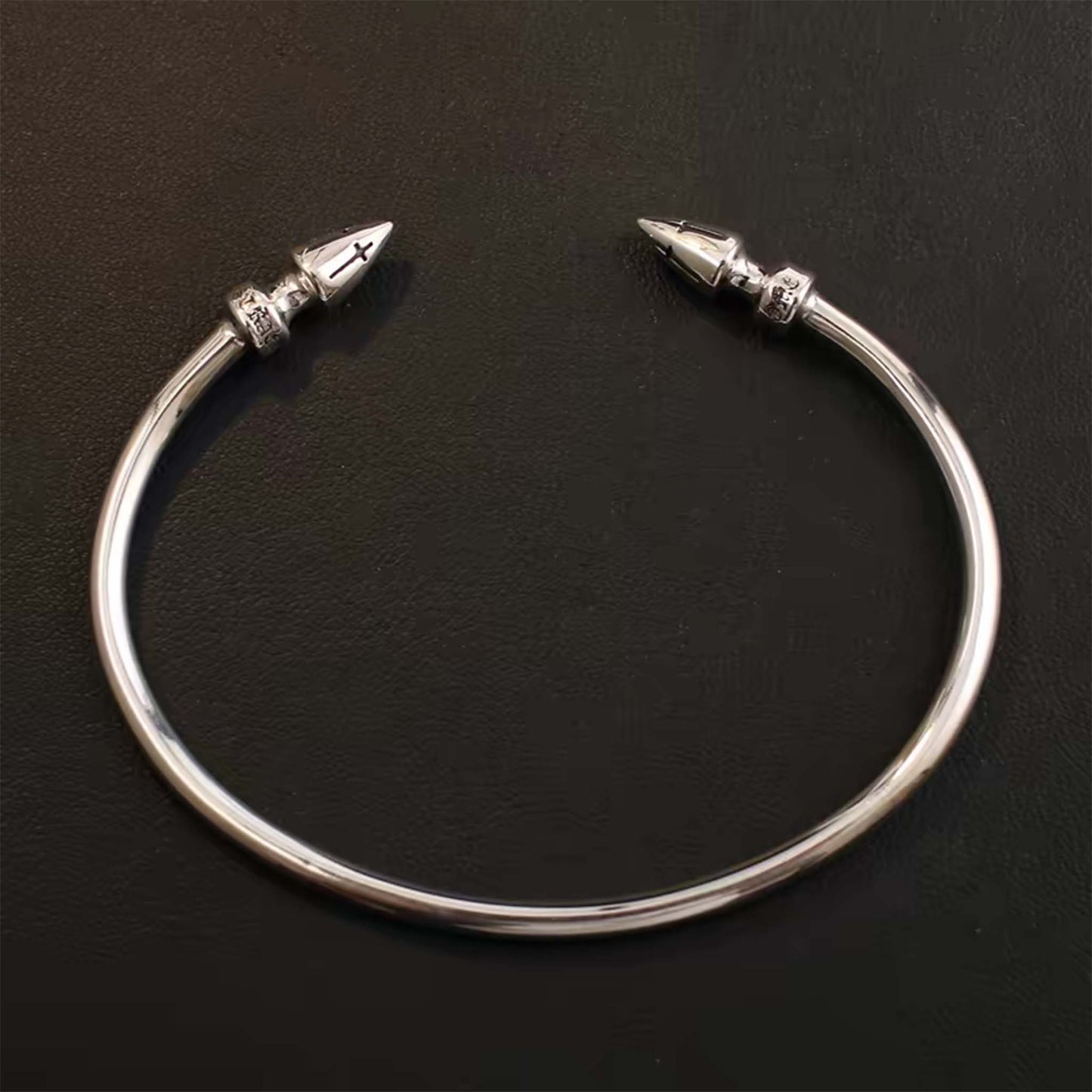 Chrome Hearts Sterling Silver Open Bracelet, Bullet Head Bangle, Punk Statement Bracelets